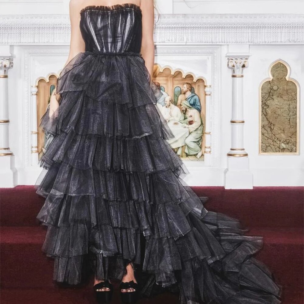 Dolls Kill Unholy Dramatic Flair Tiered Black Gray Tulle Maxi Dress Gown S - Picture 16 of 16